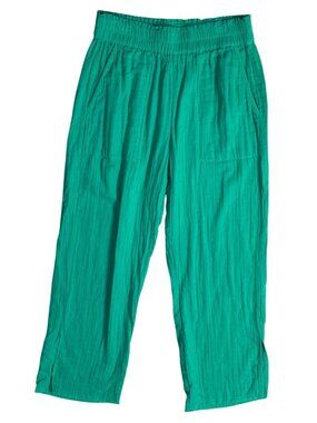 Elan Pant Cotton Gauze Green Size S Small Pull-On Raw Split Hem